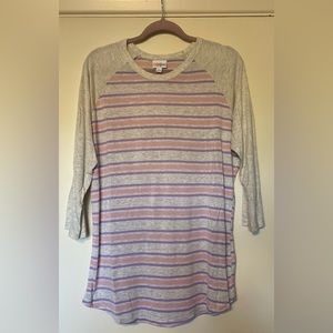 LuLaRoe Light Gray Randy with Pink and Purple Stripes